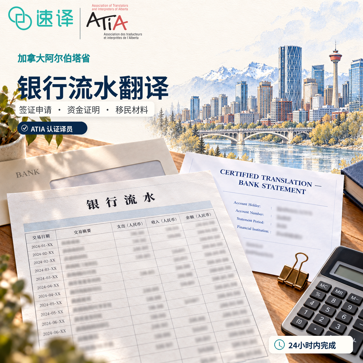 银行流水阿省ATIA翻译服务