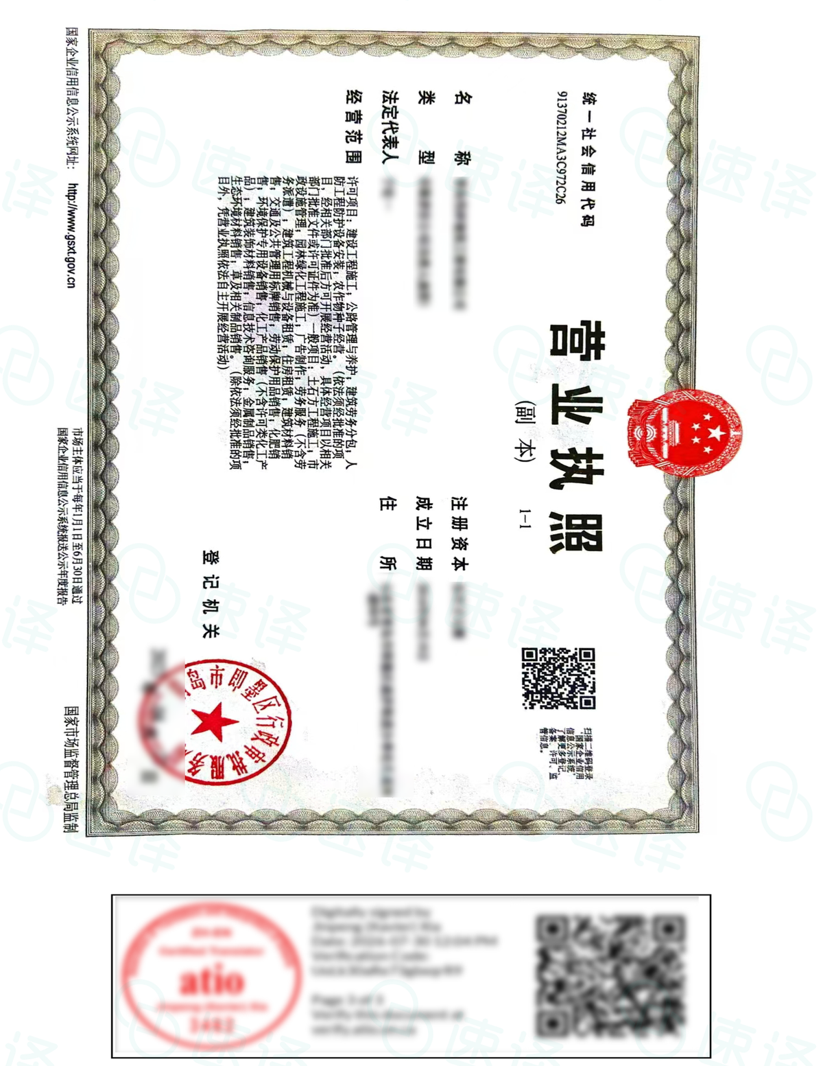 加拿大安省 ATIO 营业执照翻译